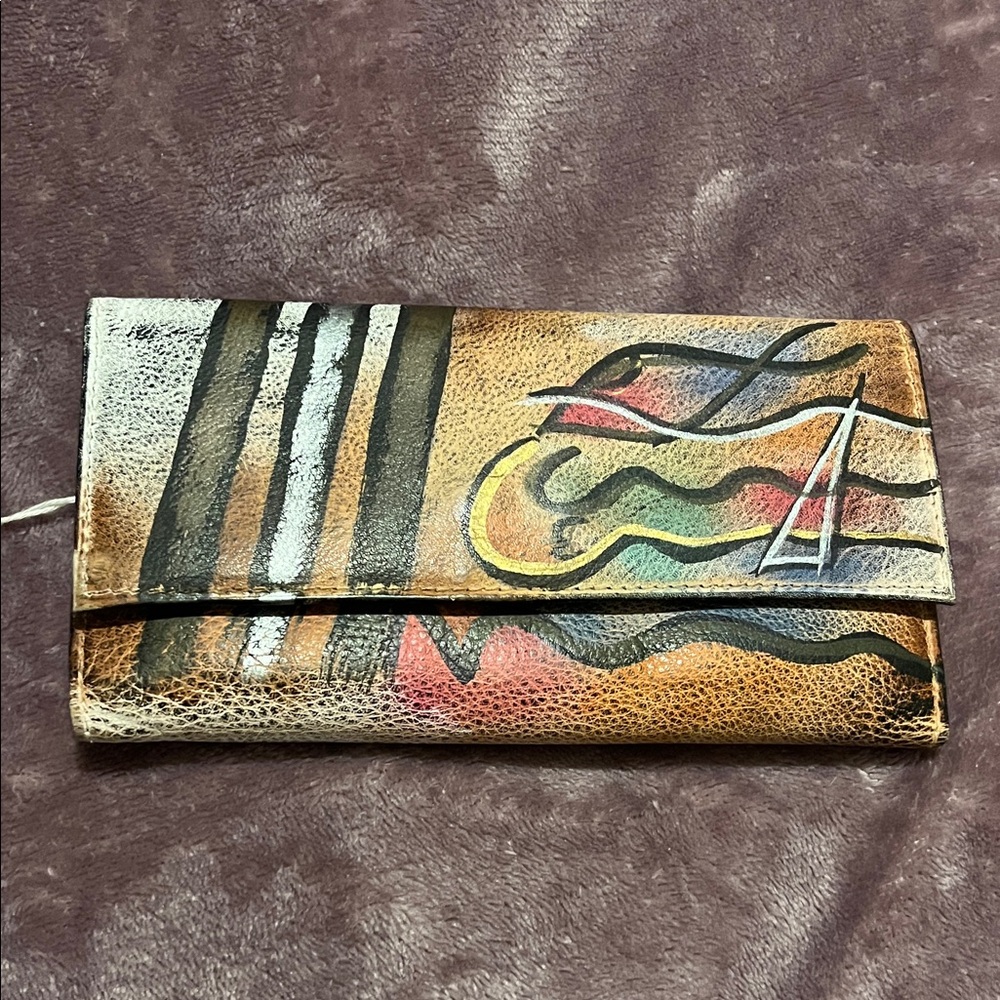 Brit Rosen Hand- Painted Leather Wallet in ads s cat